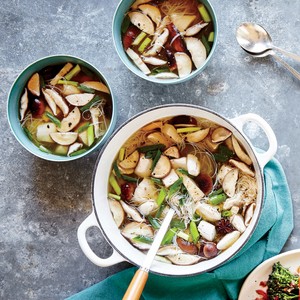 Ginger chicken, shiitake, and scallion soup