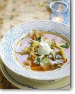Ginger chicken soup with lemon and artichoke