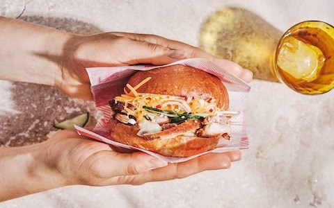 Ginger chicken with quick pickled veg and miso mayo sandwich