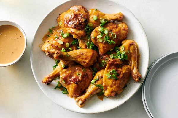Ginger chicken with sesame-peanut sauce