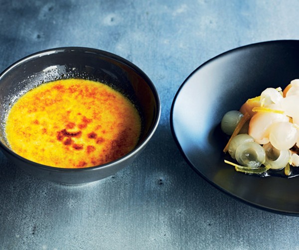 Ginger crème brulées with lychees