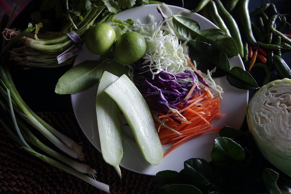 Ginger, cucumber, carrot and cabbage slaw