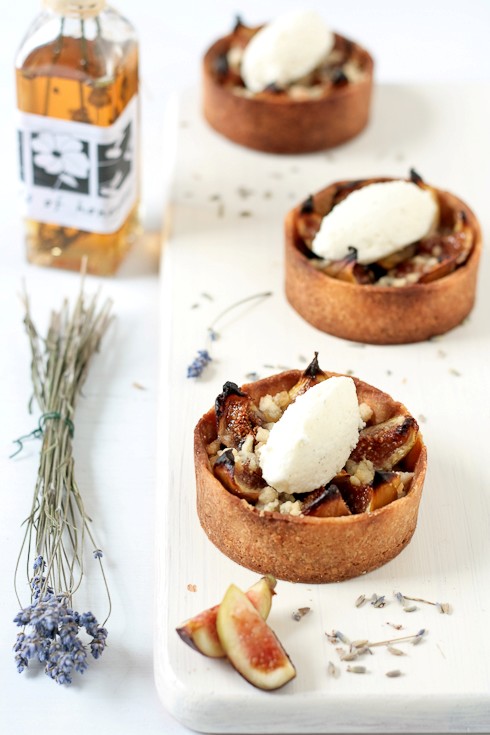 Ginger fig streusel tarts with lavender honey ice cream