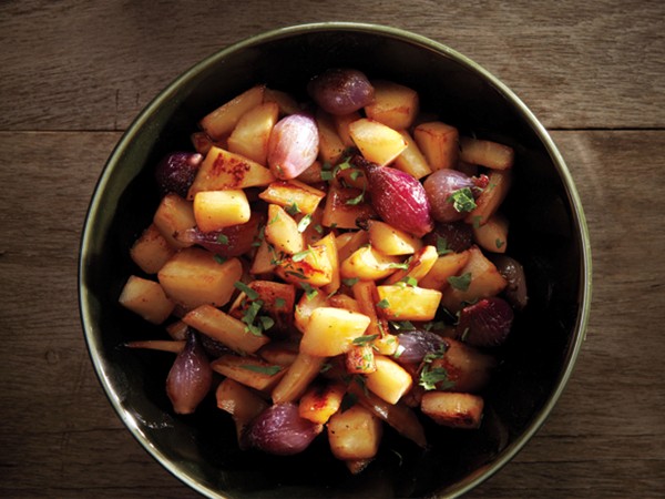 Ginger-glazed pearl onions and parsnips