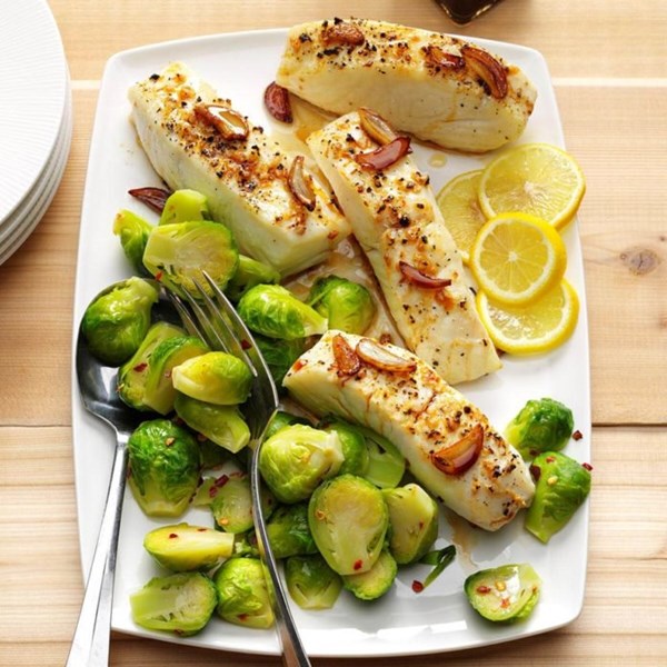 Ginger halibut with Brussels sprouts