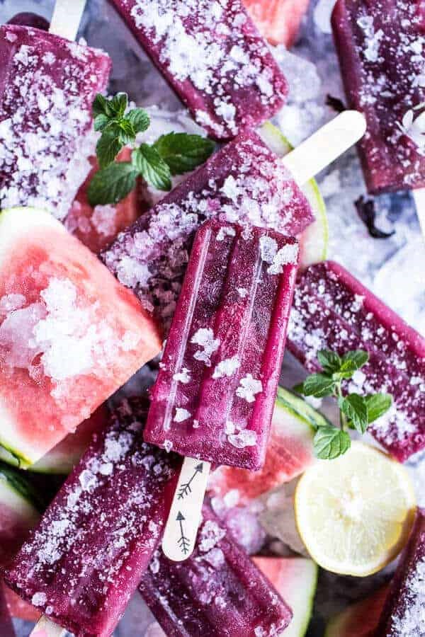 Ginger, hibiscus and minty watermelon popsicles