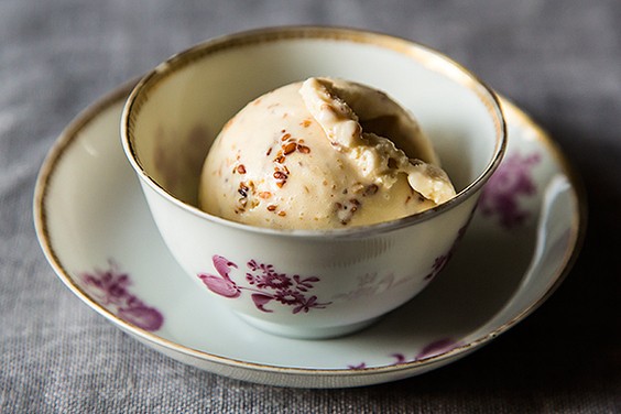 Ginger ice cream with honey-sesame brittle