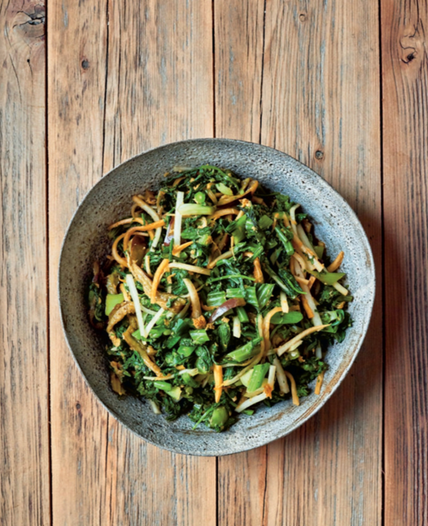 Ginger-infused greens and vegetables