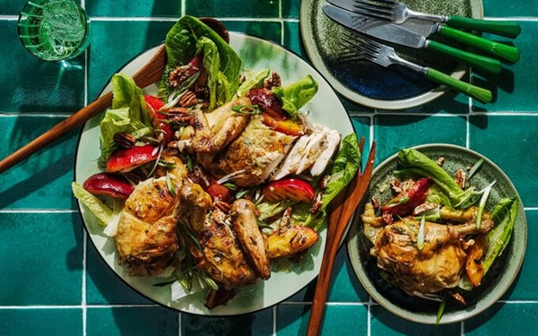 Ginger-maple chicken, nectarine and pecan salad 