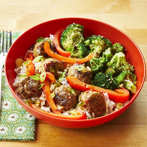 Ginger meatballs with sesame broccoli