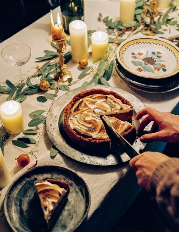 Ginger-nut pumpkin pie with torched meringue