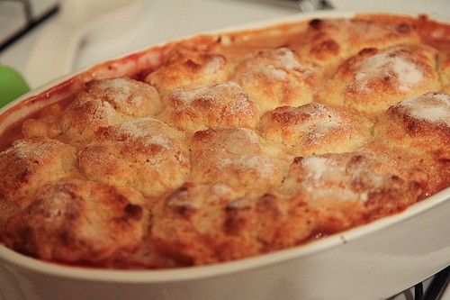 Ginger peach and strawberry cream cobbler