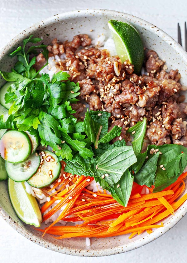 Ginger pork rice bowls