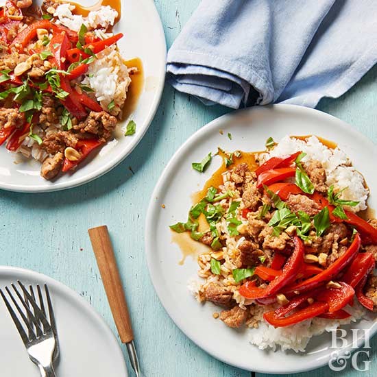 Ginger pork with sweet peppers