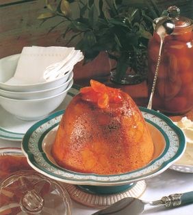 Ginger pudding with kumquat and ginger compote