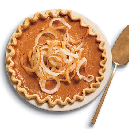 Ginger pumpkin pie with toasted coconut