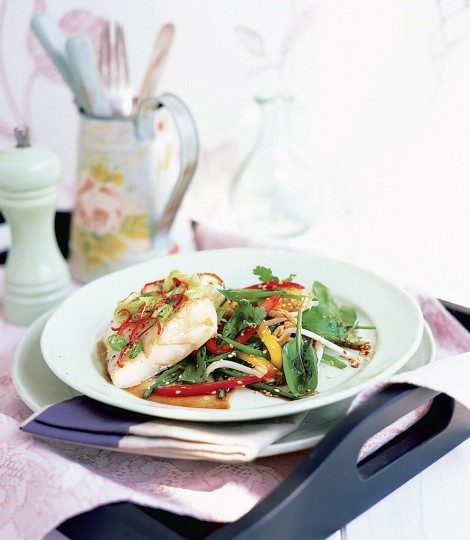 Ginger roast cod with sesame-dressed salad
