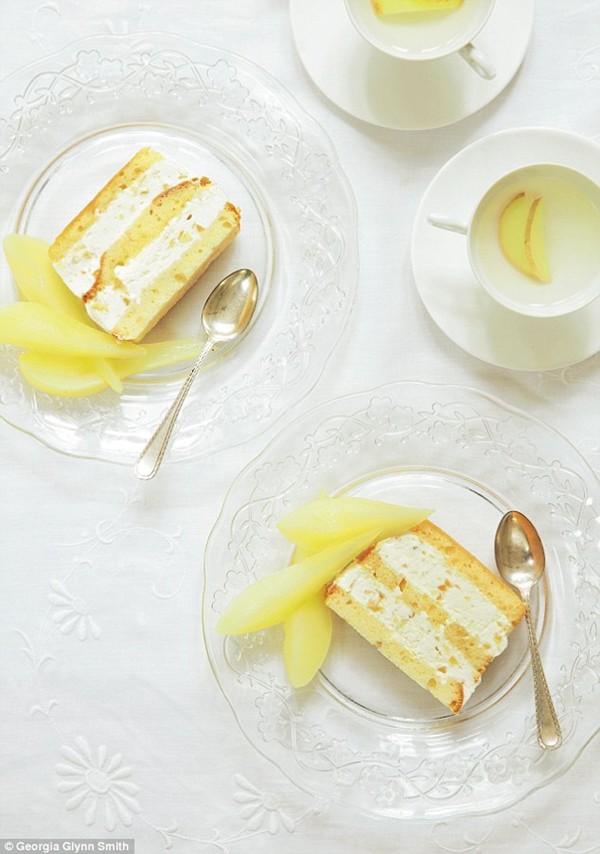 Ginger semifreddo with poached pears