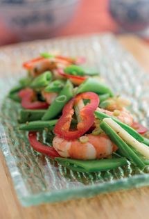 Ginger shrimp and sugar snap pea salad