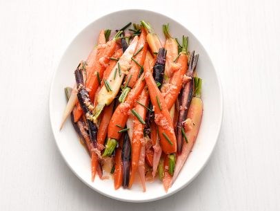 Ginger-soy glazed rainbow carrots