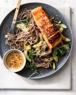 Ginger-soy salmon with soba noodle salad