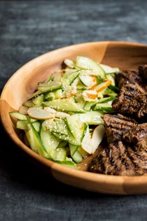 Ginger-soy steak with pear-cucumber salad