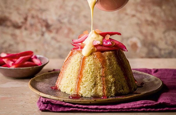 Ginger sponge with rhubarb sauce & custard