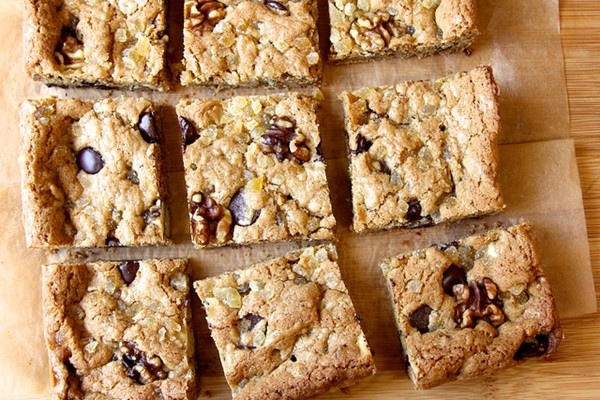 Ginger walnut chocolate blondies