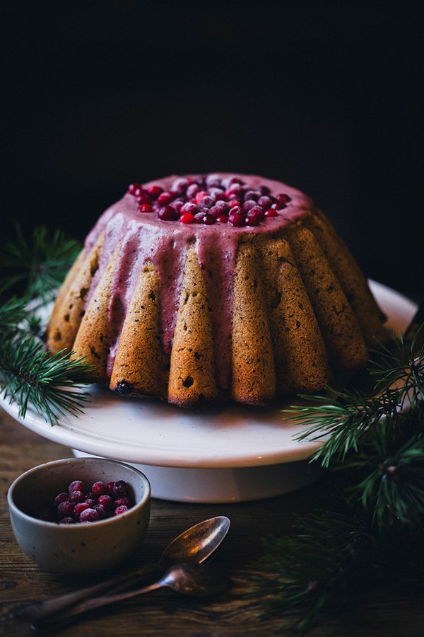 Gingerbread and lingonberry bundt cake