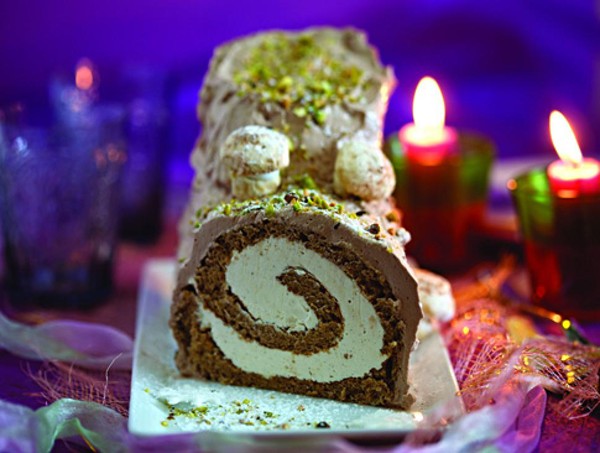 Gingerbread bûche de Noël with chocolate & chestnut buttercreams