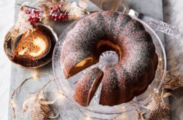 Gingerbread bundt with cheesecake swirl