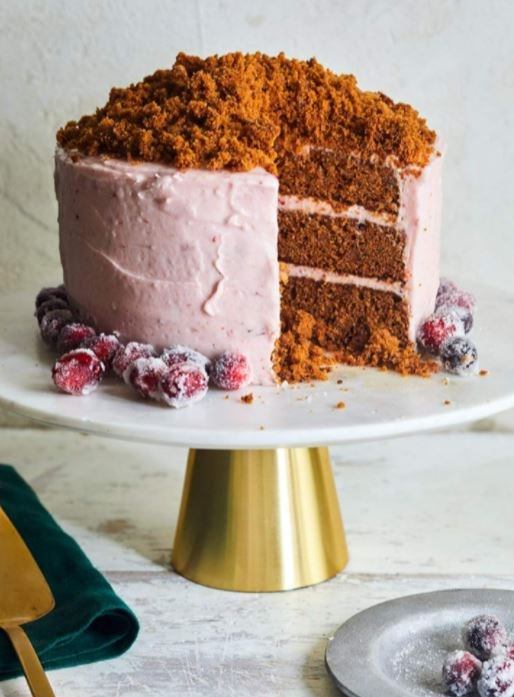 Gingerbread cake with cranberry-cream cheese frosting