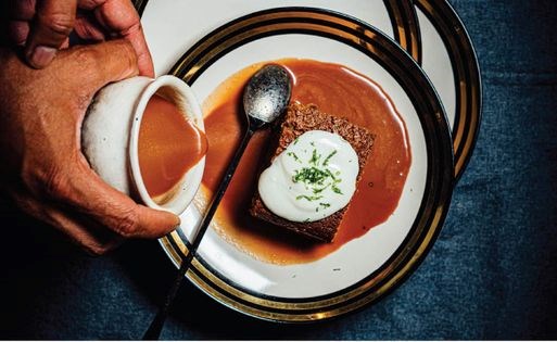 Gingerbread cake with date syrup bourbon sauce