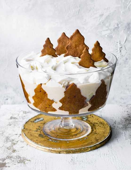 Gingerbread, caramel and pear trifle