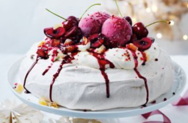 Gingerbread Pav with sour cherry sorbet