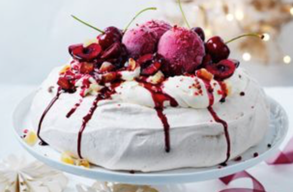 Gingerbread Pav with sour cherry sorbet