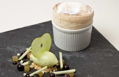 Gingerbread soufflé with Granny Smith apple sorbet