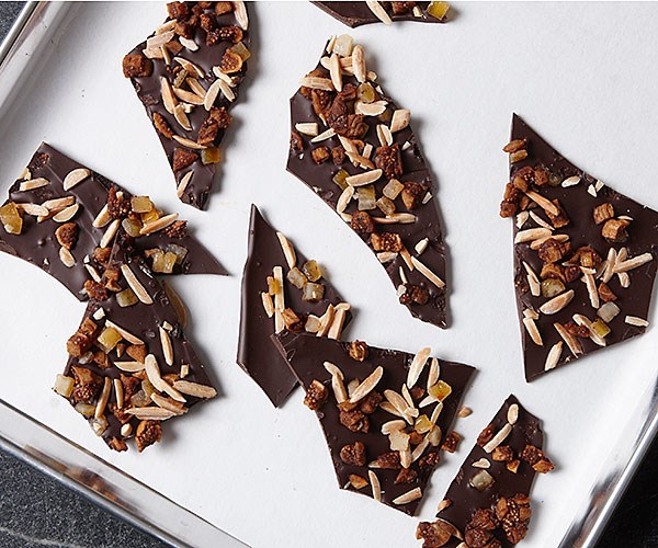 Gingerbread-spiced fig, candied orange, and almond bark
