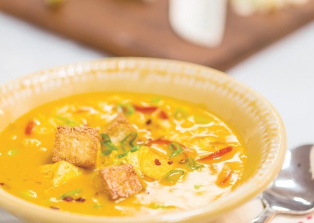 Gingered carrot and edamame soup