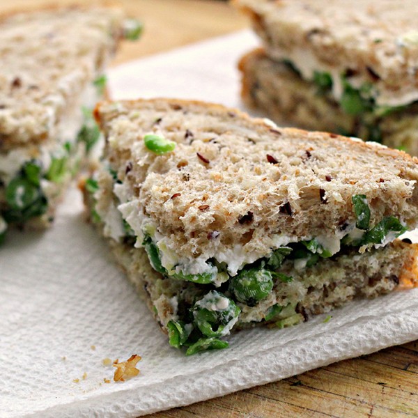 Gingered pea tea sandwiches with ricotta