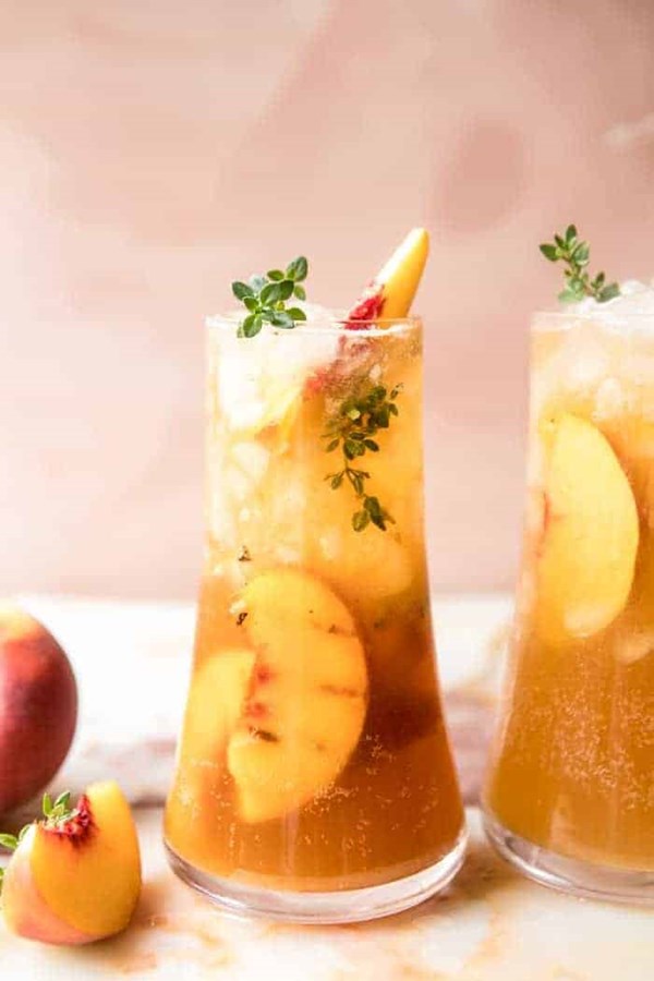 Gingered peach bourbon thyme smash