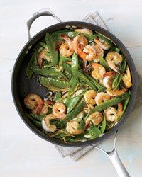 Gingered stir-fry with shrimp and snow peas