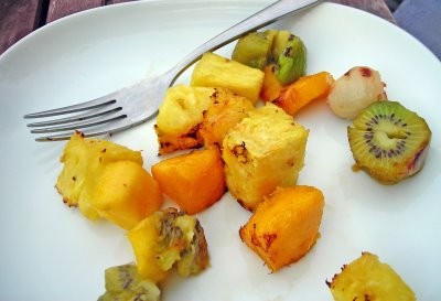 Gingered tropical fruit kabobs