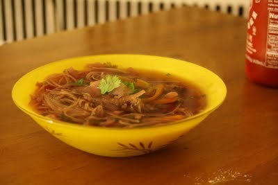 Gingeriest Asian broth with noodles