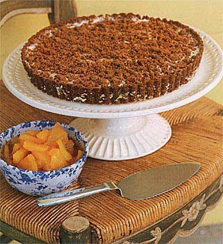 Gingersnap crumble ice-cream tart with chunky pineapple sauce