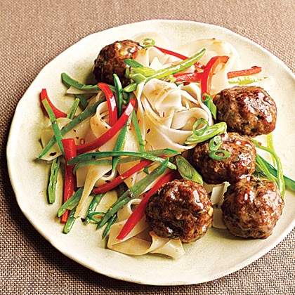 Gingery pork meatballs with noodles