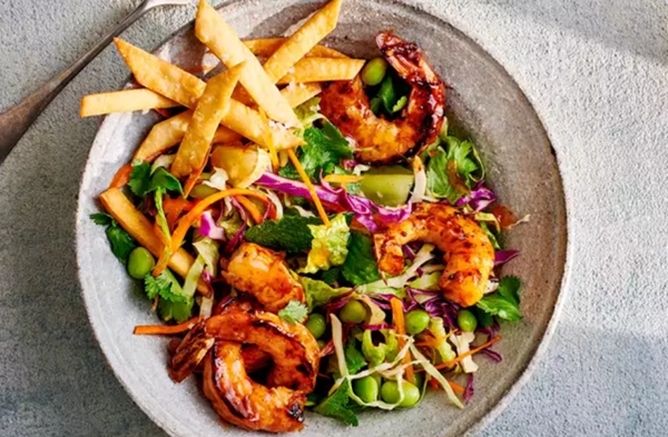 Gingery shrimp salad with crispies