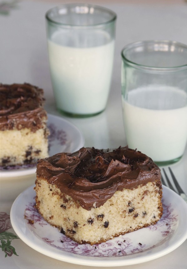 Ginny's chocolate chip cake with classic chocolate buttercream