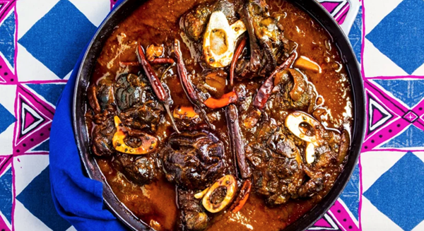 Glazed beef shanks with coffee and peanuts