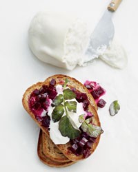 Glazed-beet-and-burrata toasts
